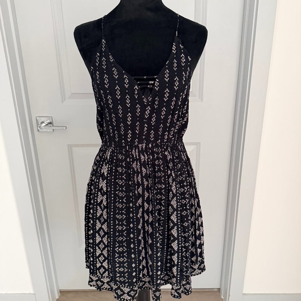 Aqua Geometric Fit and Flare Mini Dress Black/White Womens Boho Festival Party